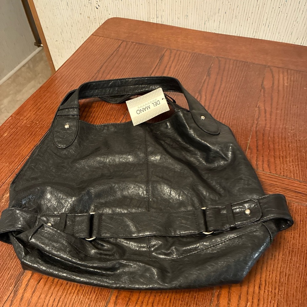 Del Mano Shoulder Purse Handbag Tote Black Simulated Leather